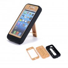 Walleva Black/Beige Shock Resistant+Stand Case For iPhone 5